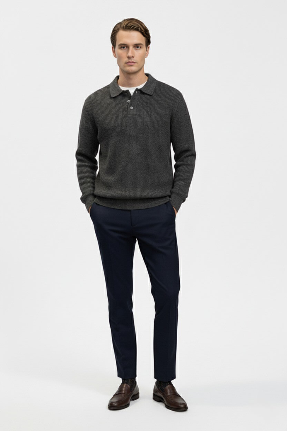 Solorfit | Men’s Knitted Jumper – Polo Collar High Stretch Autumn Winter