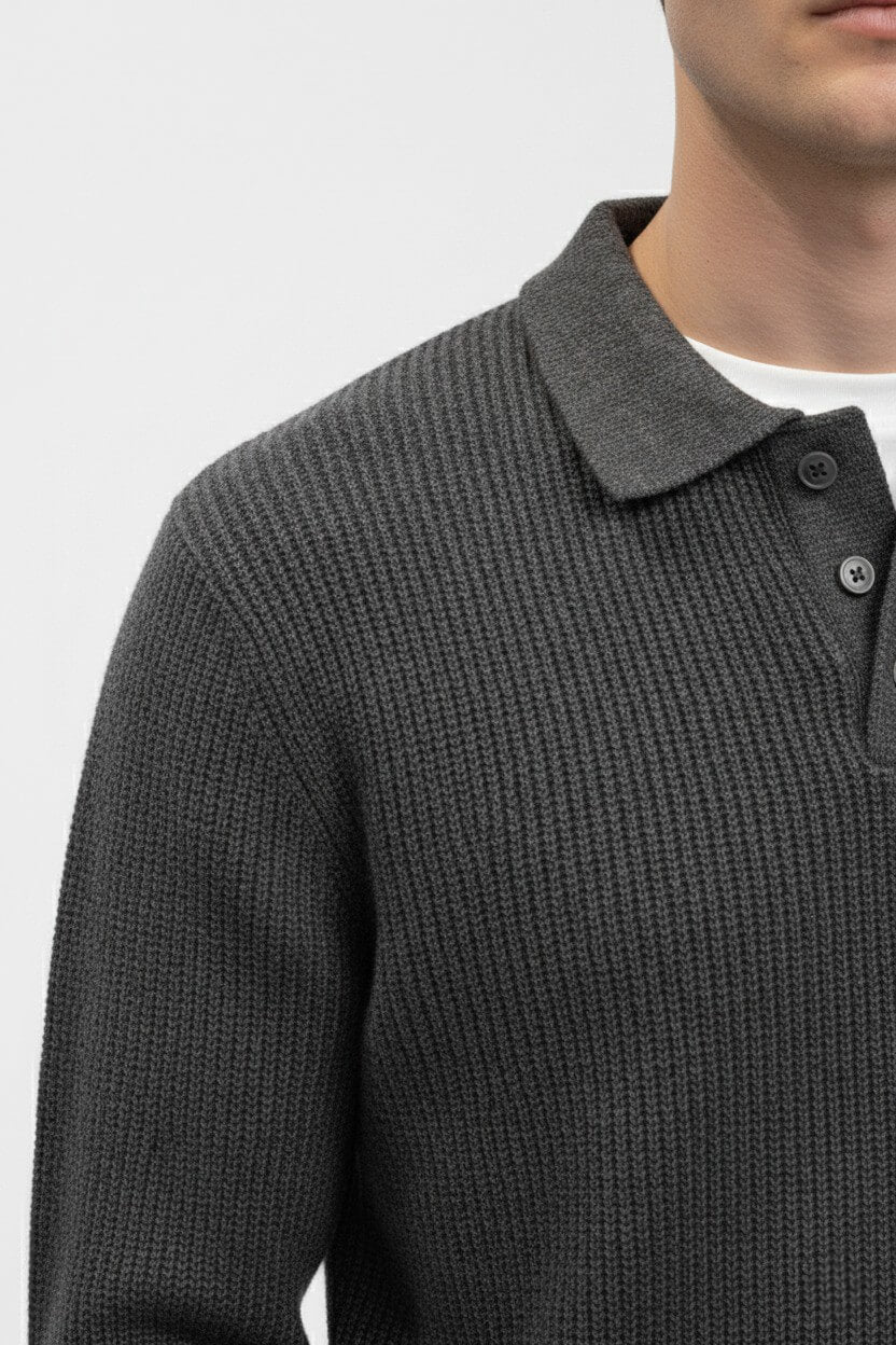 Solorfit | Men’s Knitted Jumper – Polo Collar High Stretch Autumn Winter
